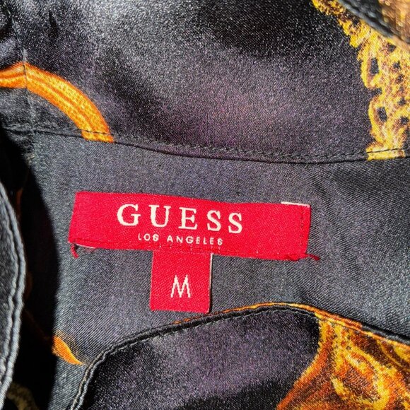 Guess Women's Black Gold Chain Print Long Sleeve Blouse M Polyester - Picture 5 of 6